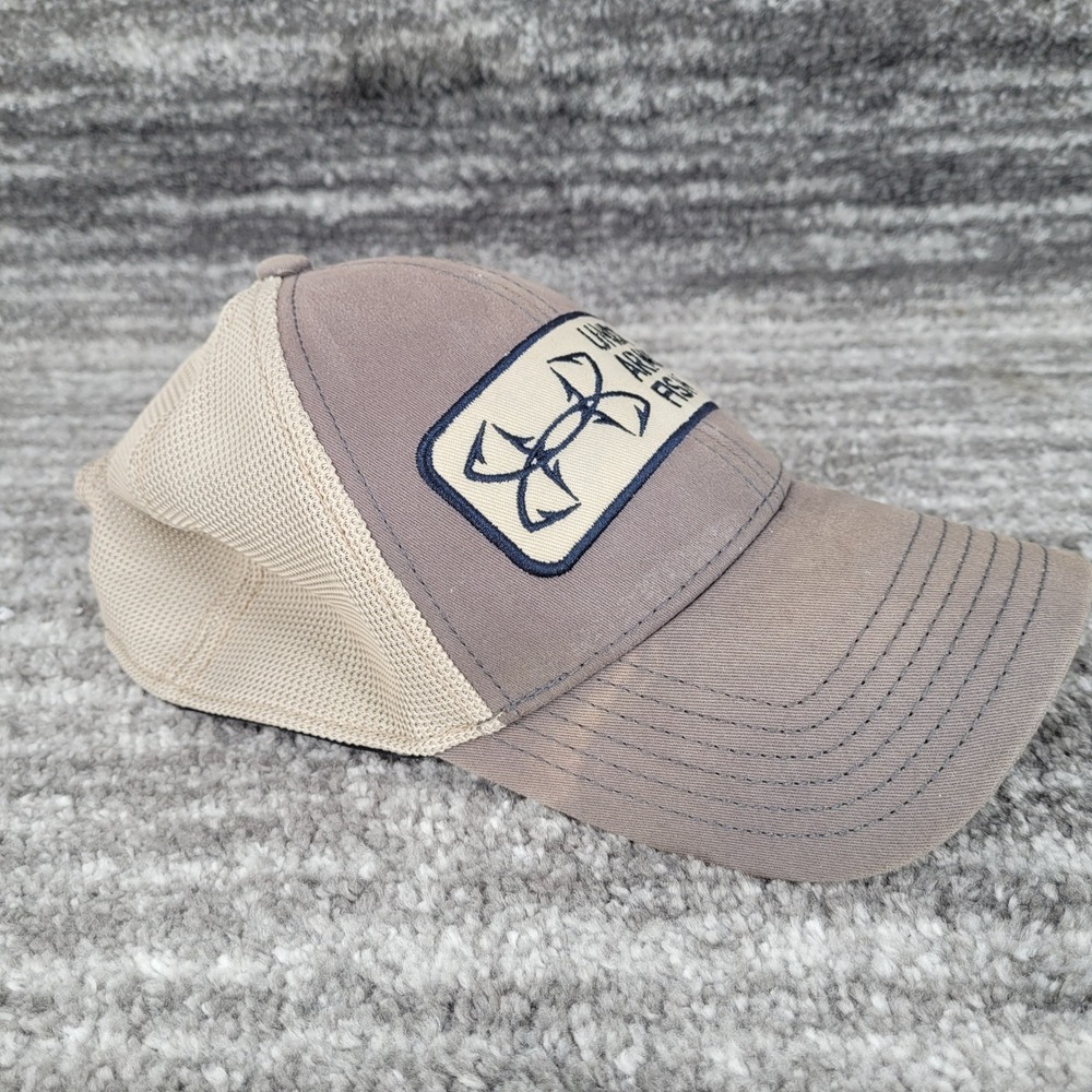 Under Armour Fish Hook Logo Mesh Back Trucker Hat Brown Tan